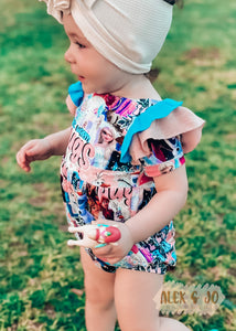 Grace Bubble Romper - short sleeve version w/ruffles(Nb-5/6) *Click to see print options*